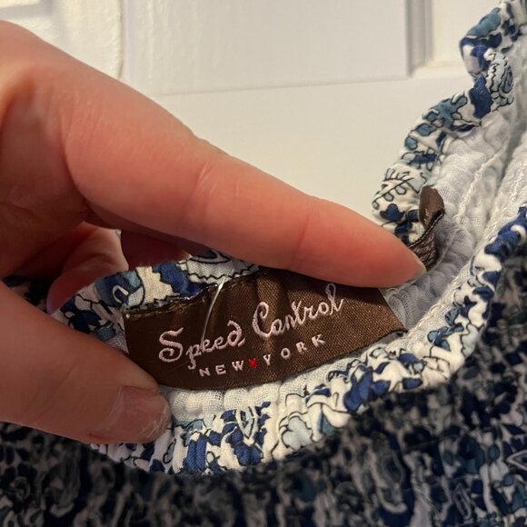 Speed Control Strapless Blue Patterned Dress - Picture 3 of 5